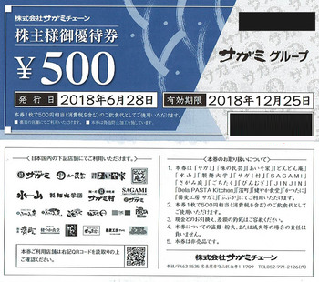 サガミホールディングス(額面500円×40枚綴) 1冊※50周年記念株主優待券